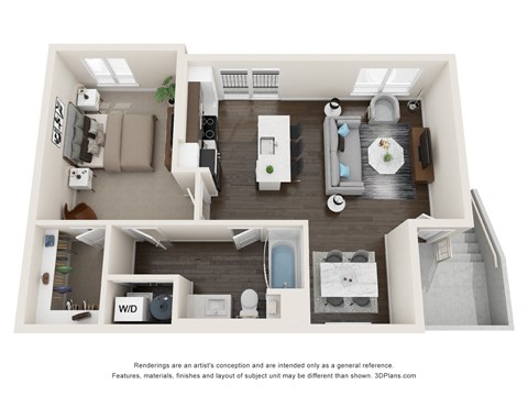 Floor plan for 1 bed, 1 bath, 783 sqft